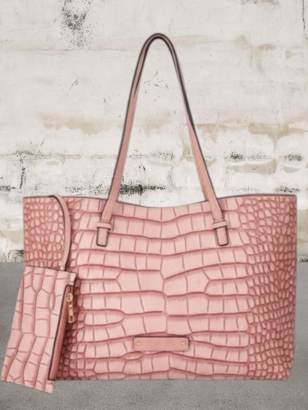 De Vesi Tote $200 De L'amour Pink Crocodile-Embossed Tote Bag NWT